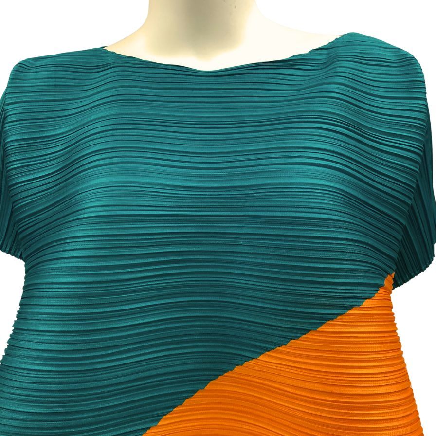 極美品◆プリーツプリーズ イッセイミヤケ カットソー PP13-JK481 レディースサイズ3 バイカラー PLEATS PLEASE ISSEY MIYAKE MADE IN JAPA 【AFB26】