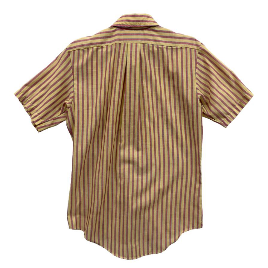 美品◆キャンパス レギュラーカラーシャツ 60年代 半袖 ストライプ メンズ イエロー&ピンク サイズM CAMPUS NEVER IRON 【AFB28】