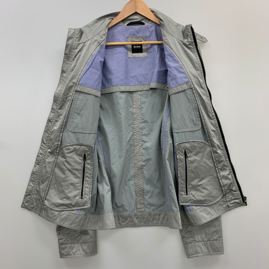 極美品◆ヒューゴボス ナイロン スポーツジャケット フロントジップ メンズ サイズ46R グレー HUGO BOSS 【AFB33】