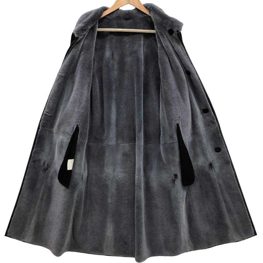 美品◆ヴィトナッチ ロングコート シェアード ミンク ファー ヌバックレザー ネイビー系 レディース VITO NACCI 【AFB52】