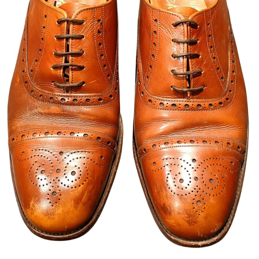 トリッカーズ レザーシューズ 筆記体ロゴ セミブローグ ブラウン メンズ サイズUK9 Tricker’s 約27.0cm【LA】【中古】