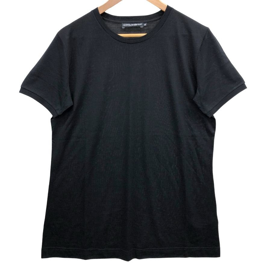 美品◆ドルチェ&ガッバーナ ウール100% ラウンドネック トップス Tシャツ イタリア製 レディース サイズ46 ブラック DOLCE & GABBANA 【AFB46】