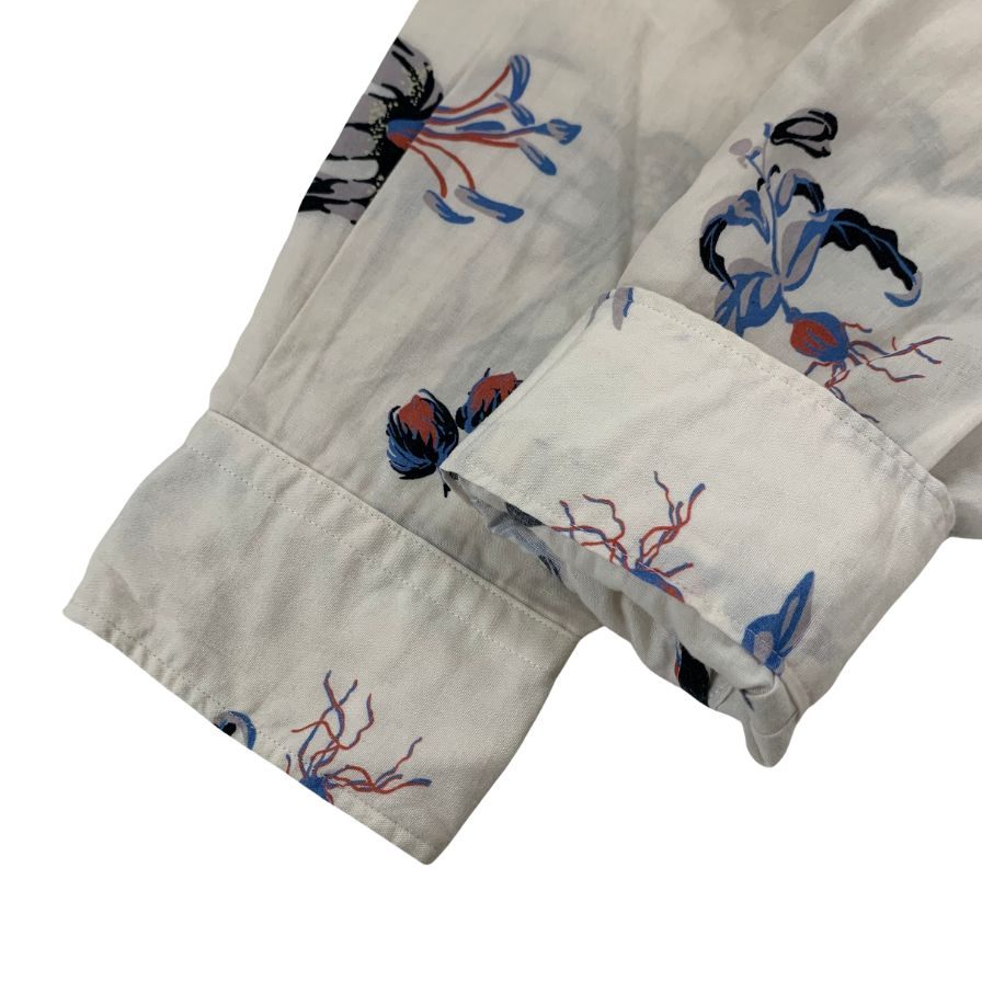 美品◆ピーエス ポールスミス シャツ 長袖 Lily 花柄 ホワイト系 セルロース コットン サイズL メンズ PS Paul Smith 【AFB27】