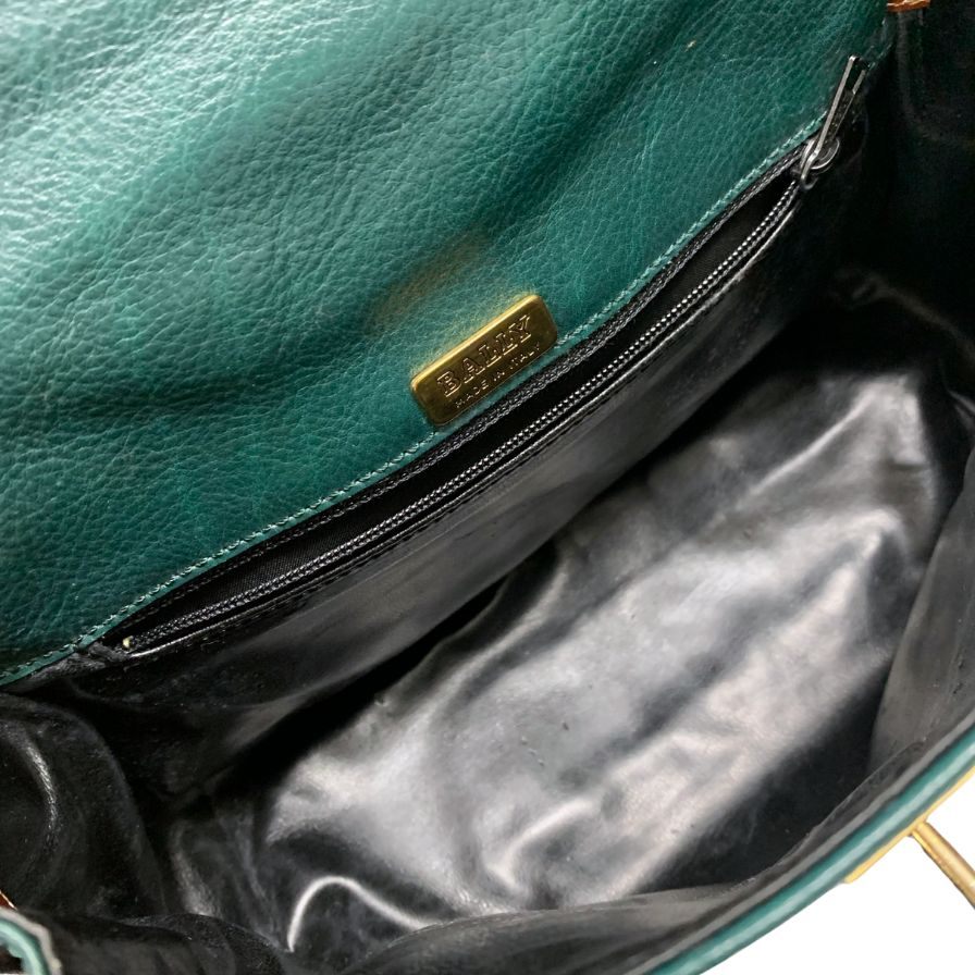 バリー ハンドバッグ ケリー タイプ 2Way レザー バッグ ゴールド金具 グリーン ブラウン BALLY【AFE5】