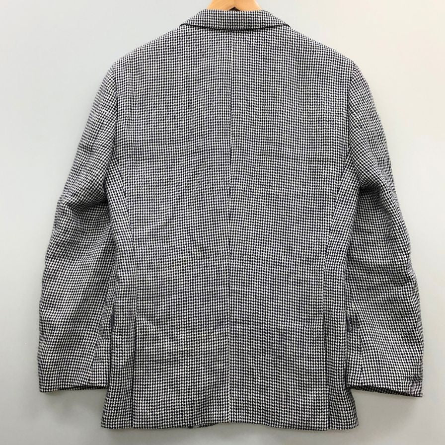 美品◆ヒューゴボス テーラードジャケット 2B シングル 総柄 千鳥 リネン100% メンズ サイズ44 メンズ ブルー系 HUGO BOSS 【AFA24】