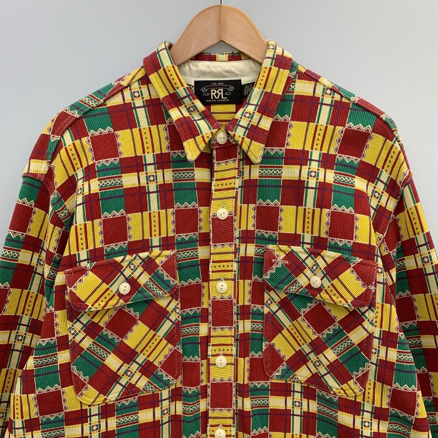 美品◆ダブルアールエル ラルフローレン 一つ星タグ 総柄 コットンシャツ メンズ サイズ XL RRL RALPH LAUREN 【AFB7】