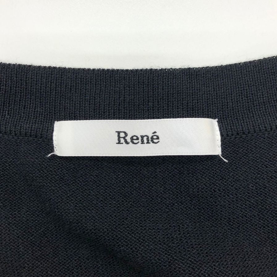 美品◆ルネ カーディガン フラワー レース 切替 コットン ブラック レディース サイズ38 Rene 【AFB6】