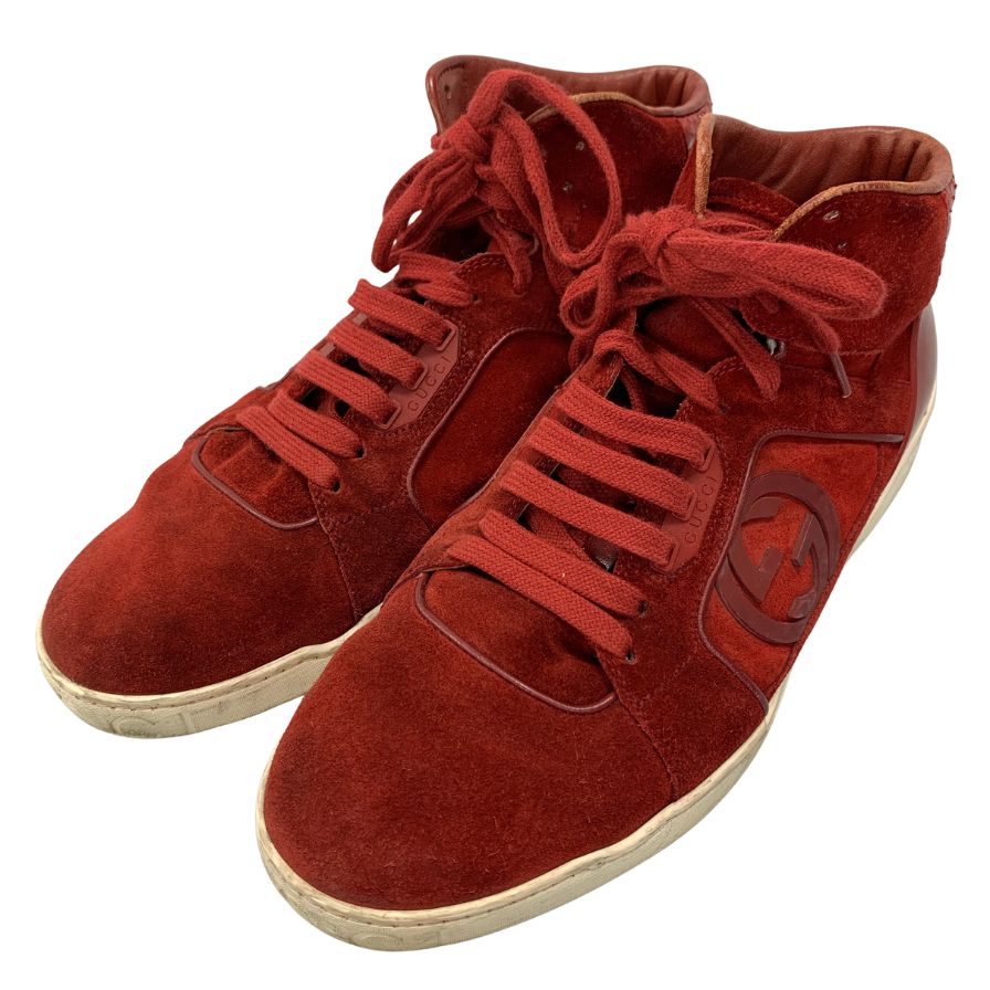 グッチ ハイカットスニーカー インターロッキングG スエード レッド メンズ サイズ9.5 295322 GUCCI 約28.0cm【AFC44】