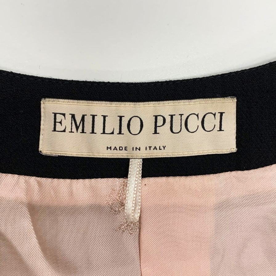 美品◆エミリオプッチ ノーカラー ショート丈 ジャケット レディース サイズ42 ブラック EMILIO PUCCエ 【AFB26】