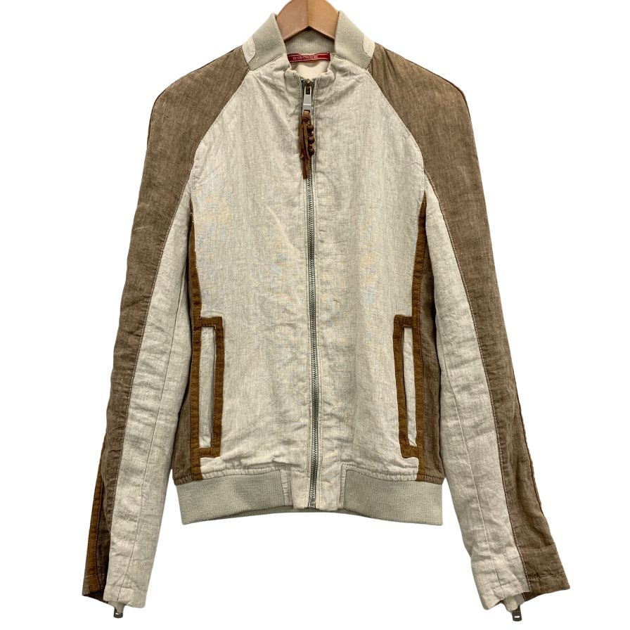 美品◆ザラ デニム クチュール ブルゾン リネン 切替 デザイン ジャケット ジャンパー ベージュ メンズ サイズS ZARA DENIM COUTURE 【AFB10】