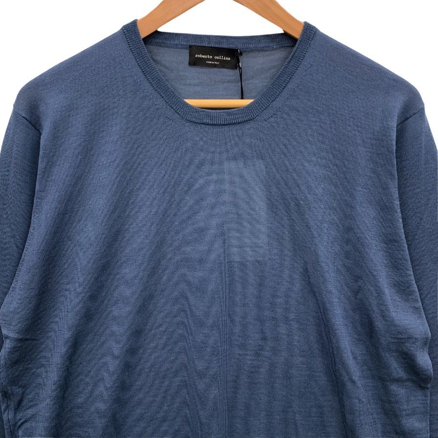 美品◆ロベルトコリーナ 長袖 カットソー ラナウール ネイビー メンズ 50サイズ Roberto Collina 【AFB23】