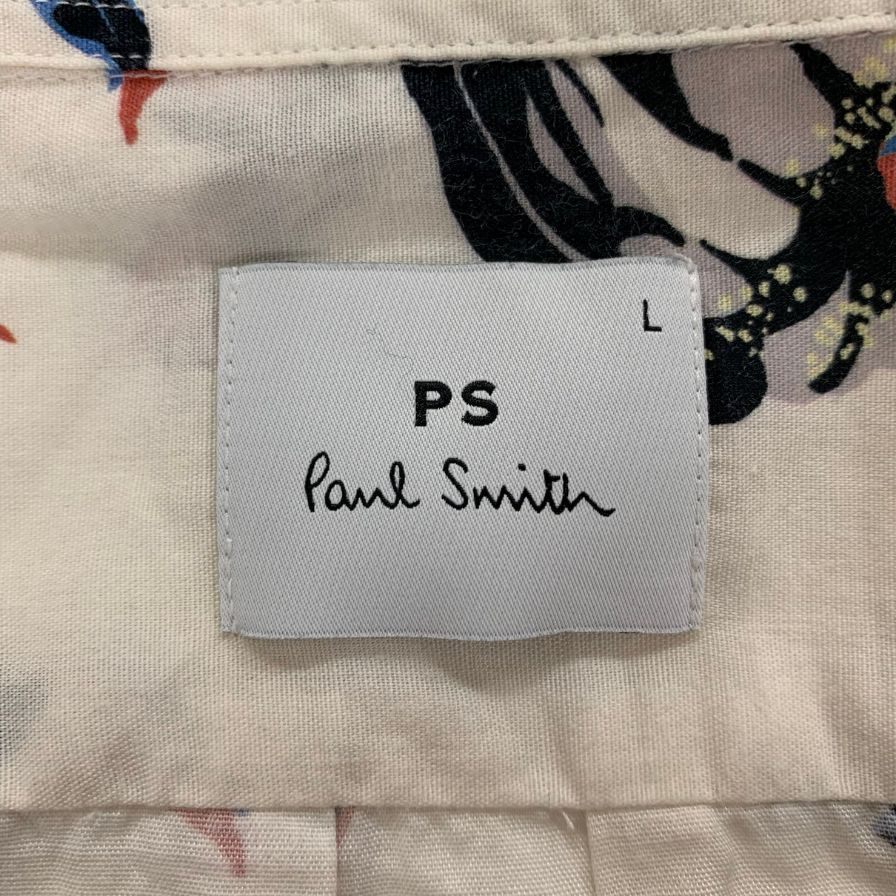 美品◆ピーエス ポールスミス シャツ 長袖 Lily 花柄 ホワイト系 セルロース コットン サイズL メンズ PS Paul Smith 【AFB27】