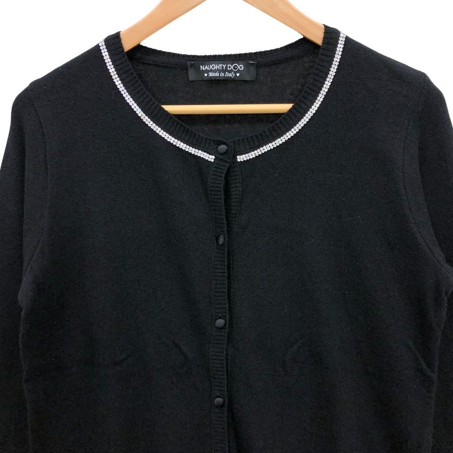 極美品◆ノーティードッグ ビジューあしらい カーディガン カシミ混 レディース イタリア製 サイズM ブラック Naughty dog 【AFB24】