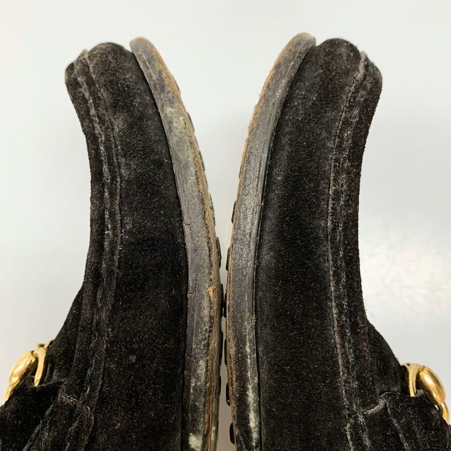 グッチ ビットローファー スエード モカシン ユニセックス ブラック サイズ37ハーフ GUCCI 約24.5cm【AFC43】