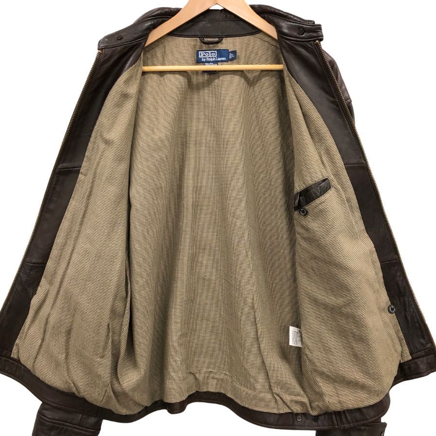美品◆ポロ ラルフローレン シングルライダースジャケット ブラウン メンズ サイズL POLO RALPH LAUREN 【AFB4】