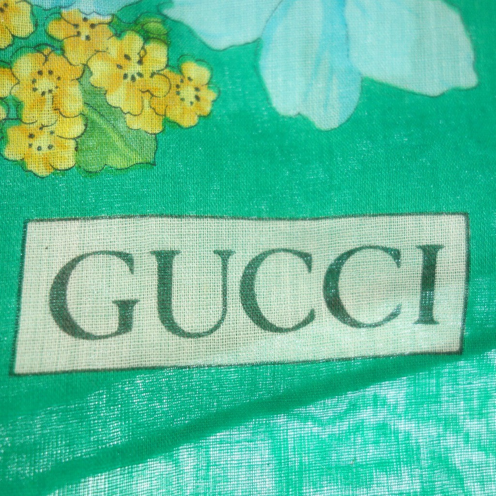 美品◆グッチ 大判スカーフ ストール コットン100% 花柄 グリーン系 GUCCI【AFI20】