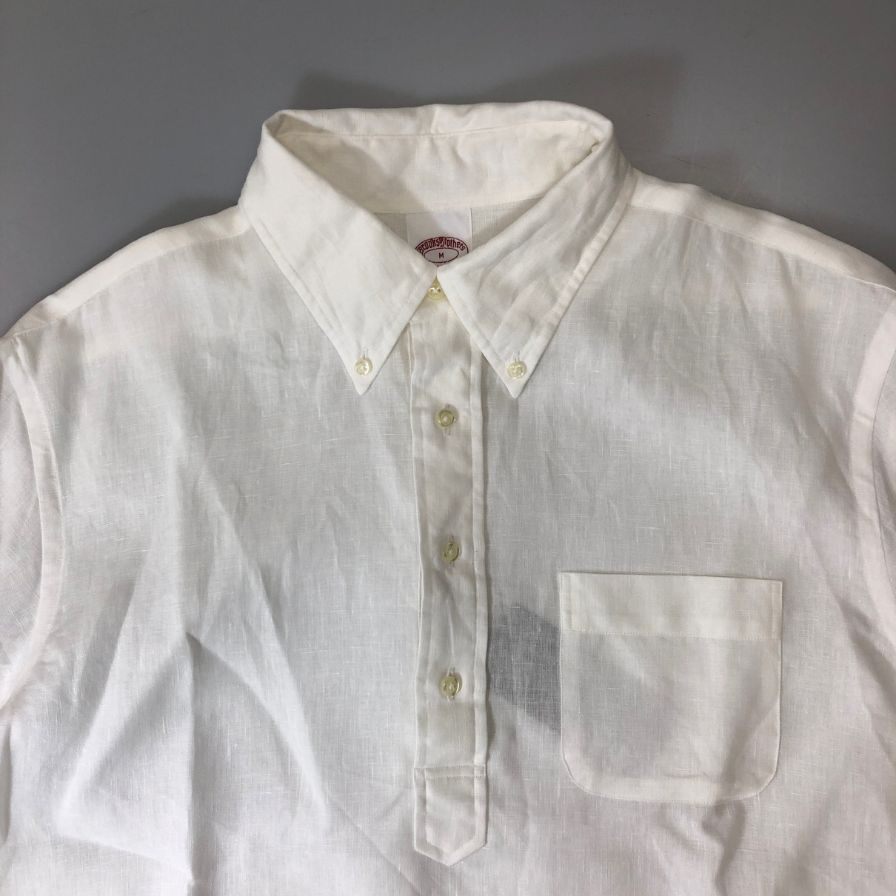 中古◆ビームス ブルックスブラザーズ 別注 半袖 リネン プルオーバー シャツ ホワイト Mサイズ BEAMS 【AFB2】