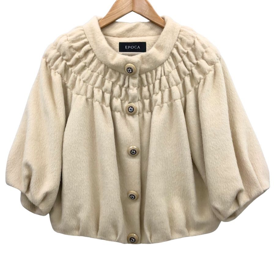 美品◆エポカ ジャケット ノーカラー アルパカ アイボリー レディース サイズ40 EPOCA 【AFB20】