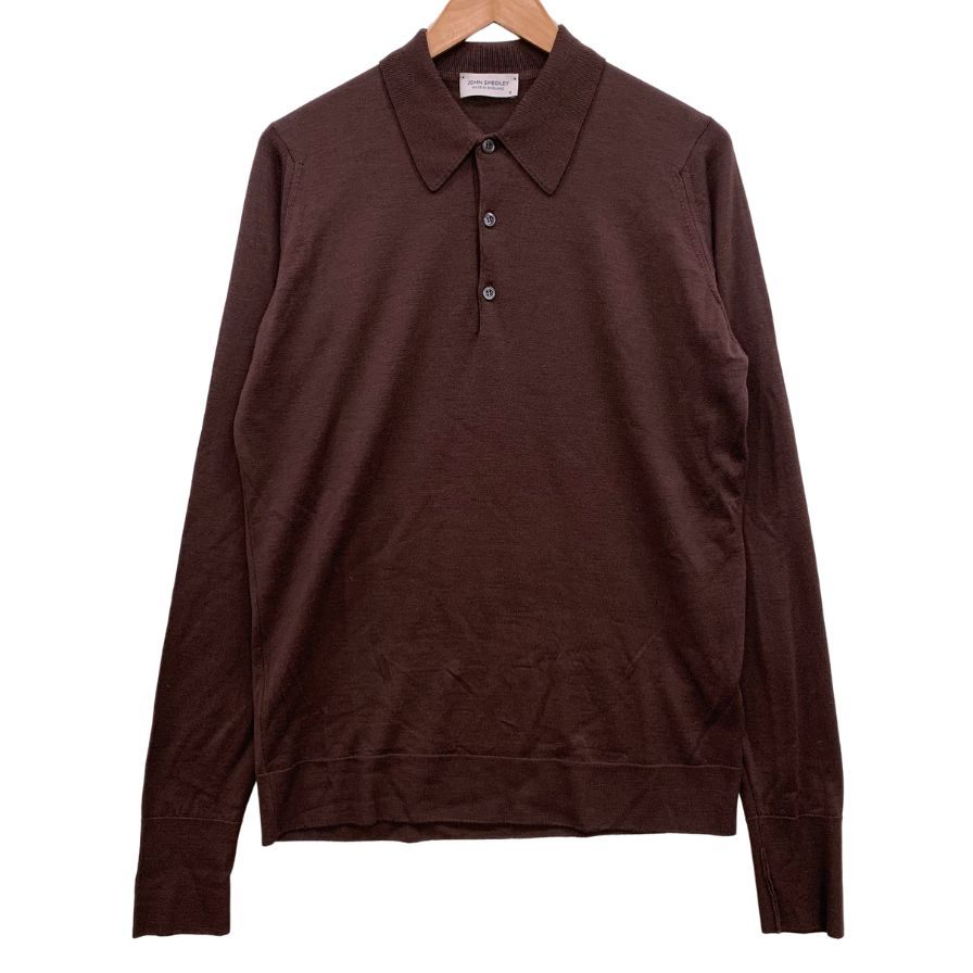 ジョンスメドレー 長袖ニットポロシャツ メリノウール サイズM メンズ バーガンディ― JOHN SMEDLEY【LA】