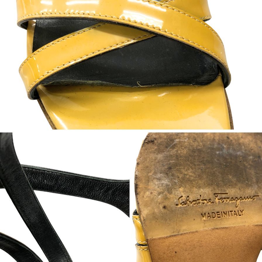 サルヴァトーレフェラガモ ストラップサンダル パテントレザー イエロー レディース サイズ表記なし Salvatore Ferragamo 約不明cm【AFC1】
