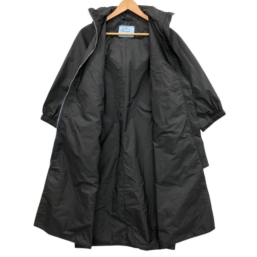 美品◆プラダ 15AW ナイロンコート ドローストリング ダブルジップ ブラック レディース サイズ36 PRADA 【AFA22】