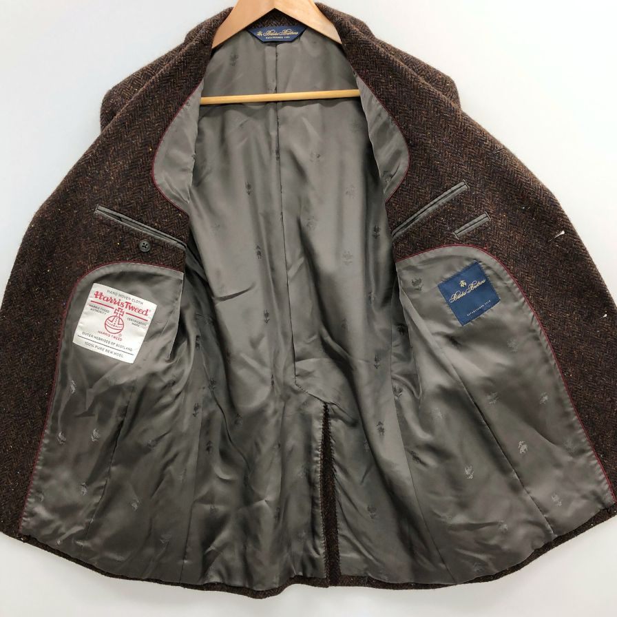 極美品◆ブルックスブラザーズ テーラードジャケット ハリスツイード ウール オーダー品 メンズ ブラウン サイズS相当 BROOKS BROTHERS 【AFB28】