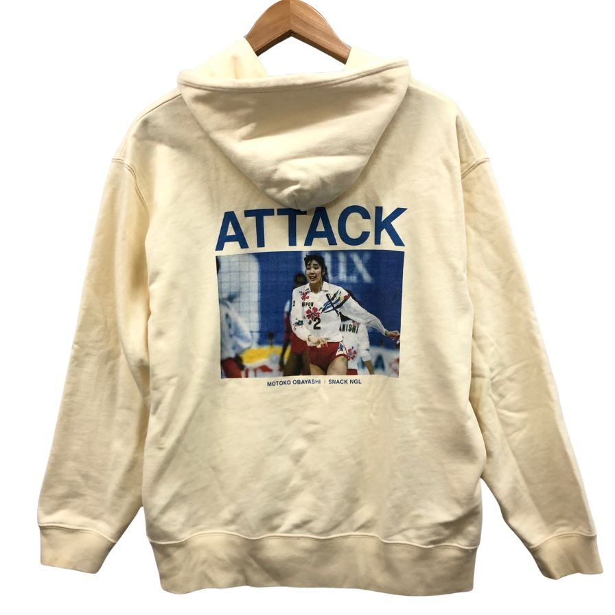 美品◆スナックエヌジーエル プルオーバーパーカー プリント サイズL メンズ ホワイト フーディ SNACK NGL 【AFB2】