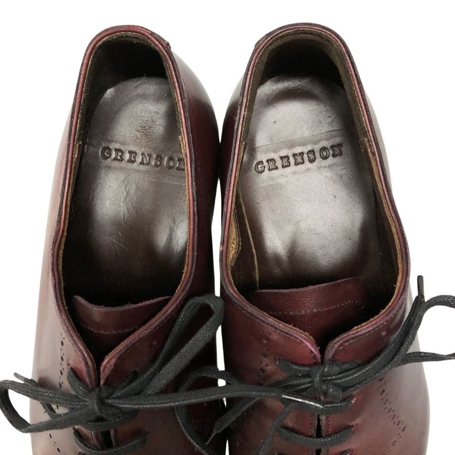 グレンソン レザーシューズ クォーターブローグ 内羽根 英国製 バーガンディ メンズ サイズ5.5E GRENSON ビジネスシューズ 約24.0cm【LA】【中古】