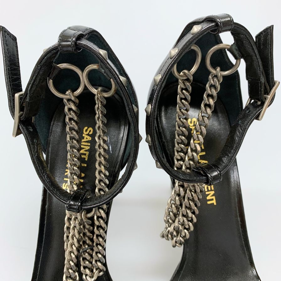 サンローランパリ ストラップサンダル ハイヒール チェーン ブラック レディース サイズ35 SAINT LAURENT PARIS 約21.5cm【AFC43】