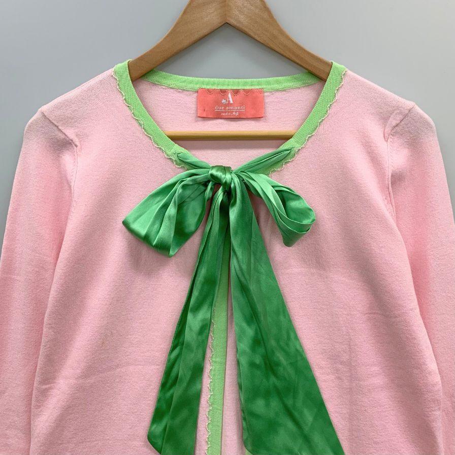 美品◆デュ アマンティ リボントップス ジャケット イタリア製 レディース サイズ3 ピンク due amanti 【AFB40】