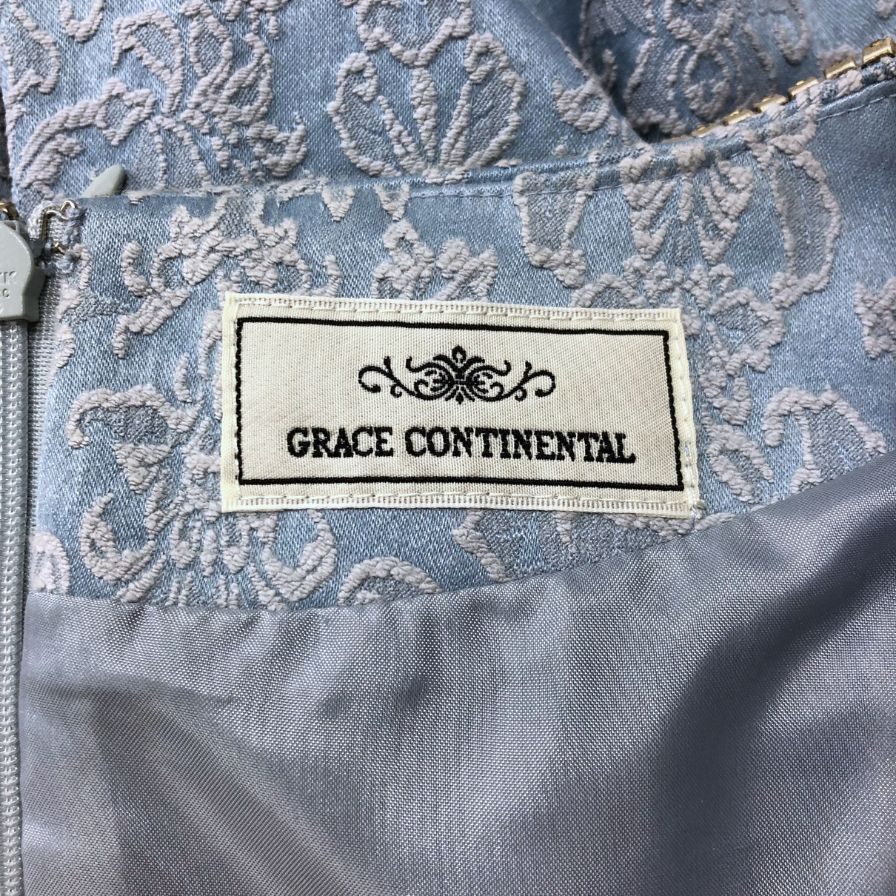 美品◆グレースコンチネンタル ノースリーブワンピース ビジュー装飾 レースデザイン ブルー レディース サイズ36 GRACE CONTINENTAL 【AFB47】