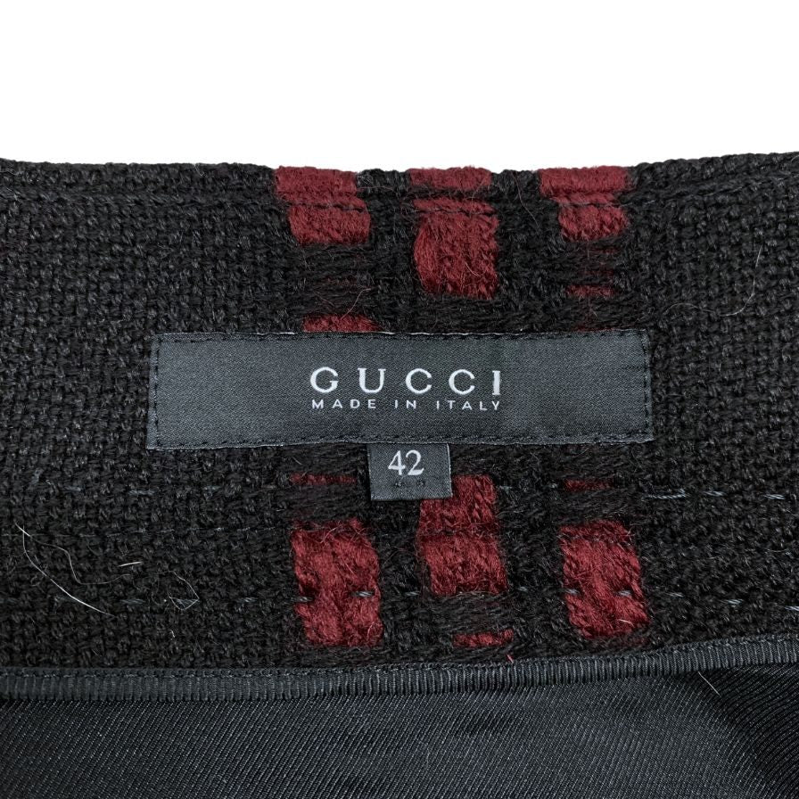 グッチ スカート ウール ツイード チェック 切替 2007 フレア レッド ブラック レディース サイズ42 GUCCI【AFB49】