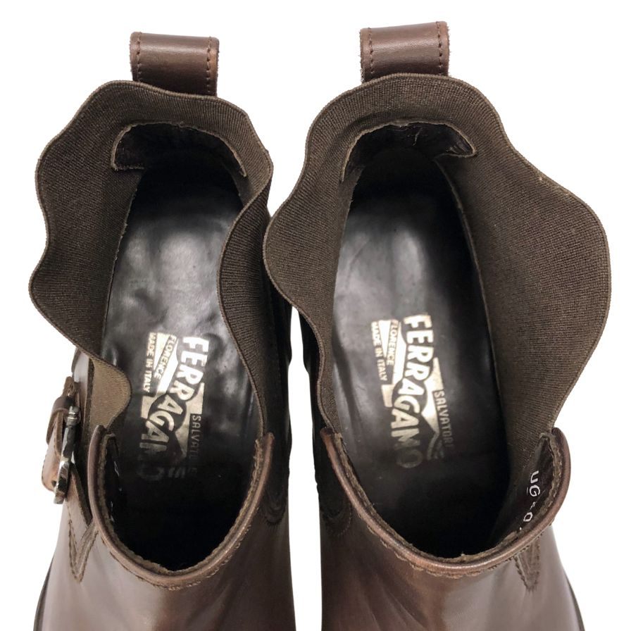 サルヴァトーレフェラガモ サイドゴアブーツ ストラップ ベルト レザー ブラウン サイズ11.5D Salvatore Ferragamo 約29.5cm【AFC43】