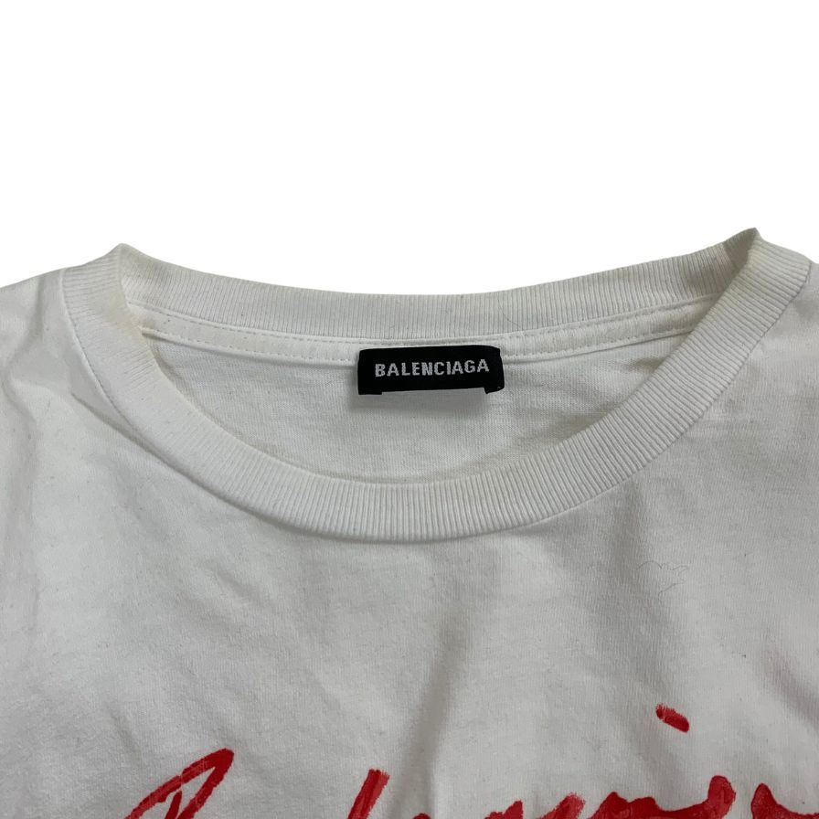 中古◆バレンシアガ リップ スティック ロゴTシャツ ユニセックス サイズXS ホワイト JP57 2019 00053 BALENCIAGA 【AFB4】