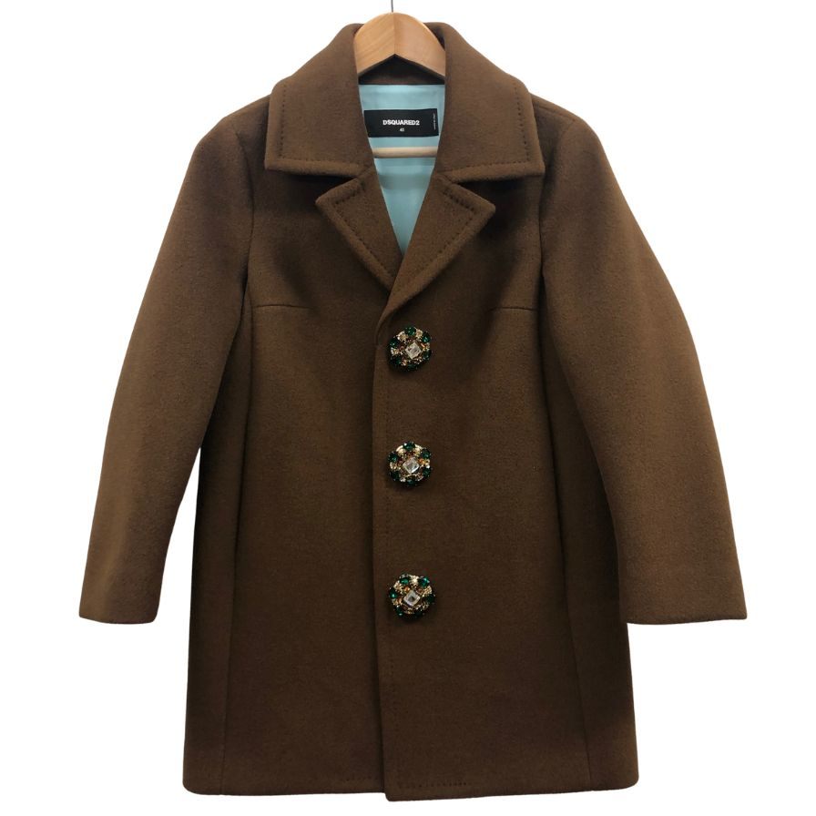 美品◆ディースクエアード チェスターコート ウール アンゴラ ポリエステル サイズ40 レディース ブラウン DSQUARED2 【AFA9】