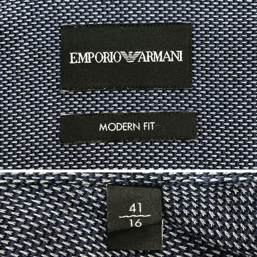 極美品◆エンポリオ アルマーニ シャツ 長袖 コットン 総柄 メンズ ネイビー サイズ41 EMPORIO ARMANI 【AFB14】