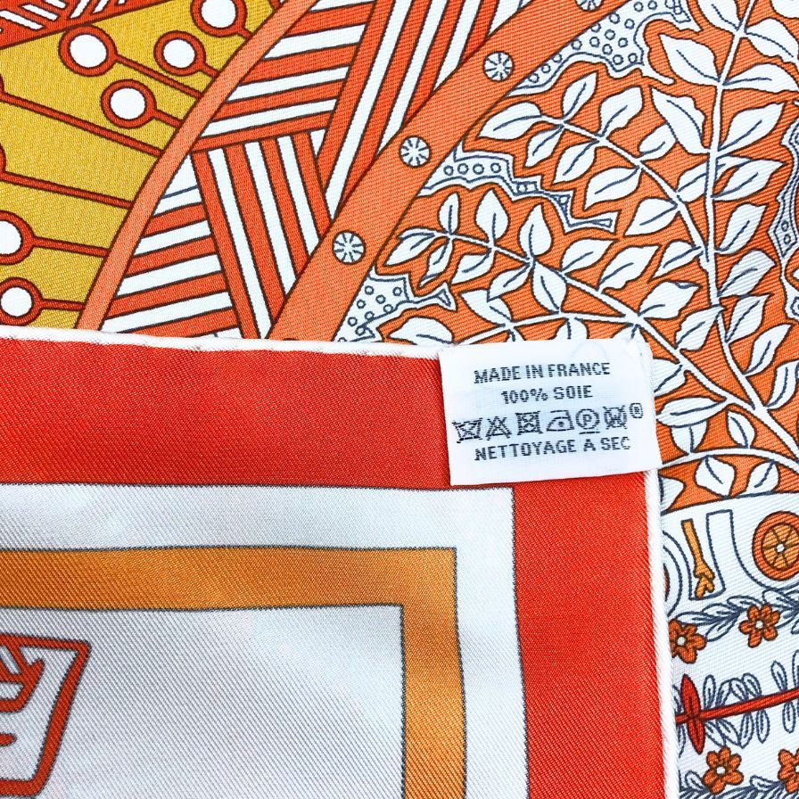 エルメス カレ90 スカーフ tapis de selle タピドゥセル シルク オレンジ レディース HERMES【AFI20】