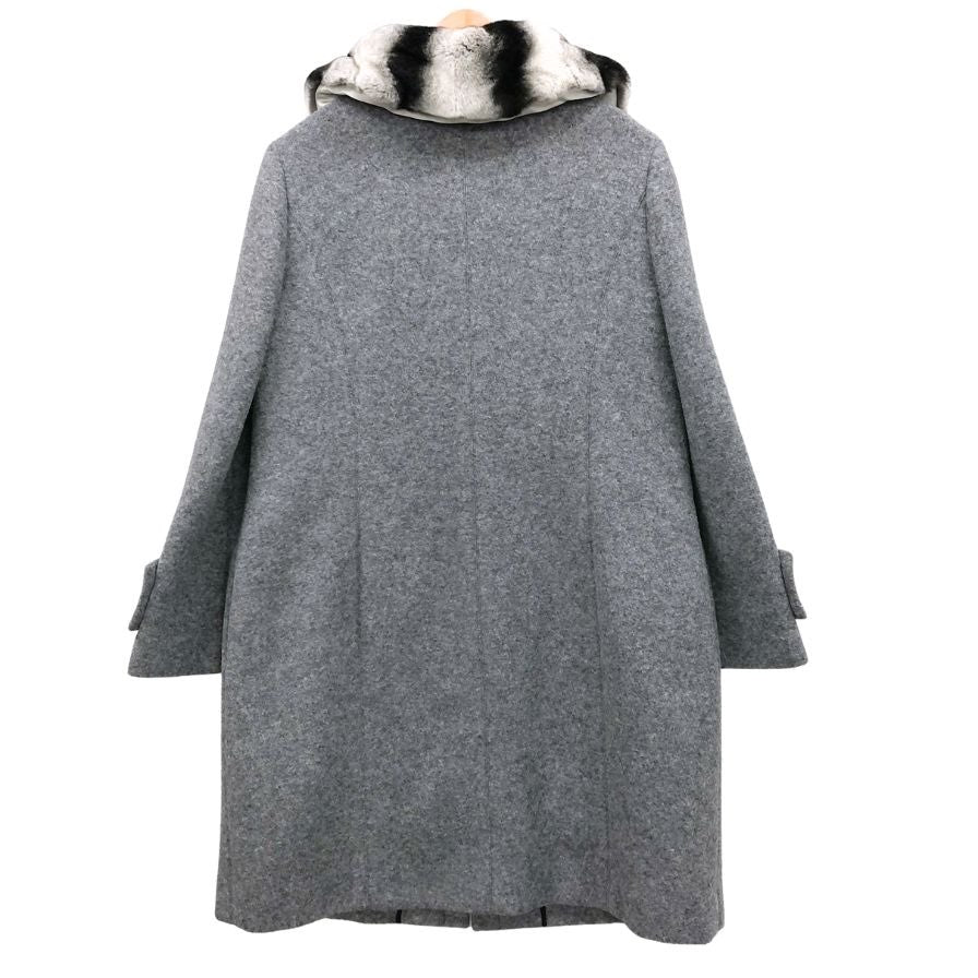 美品◆ルネ コート ウール レッキスファー 中綿ライナー ロング ビジュー付 グレー レディース サイズ38 Rene 【AFF23】