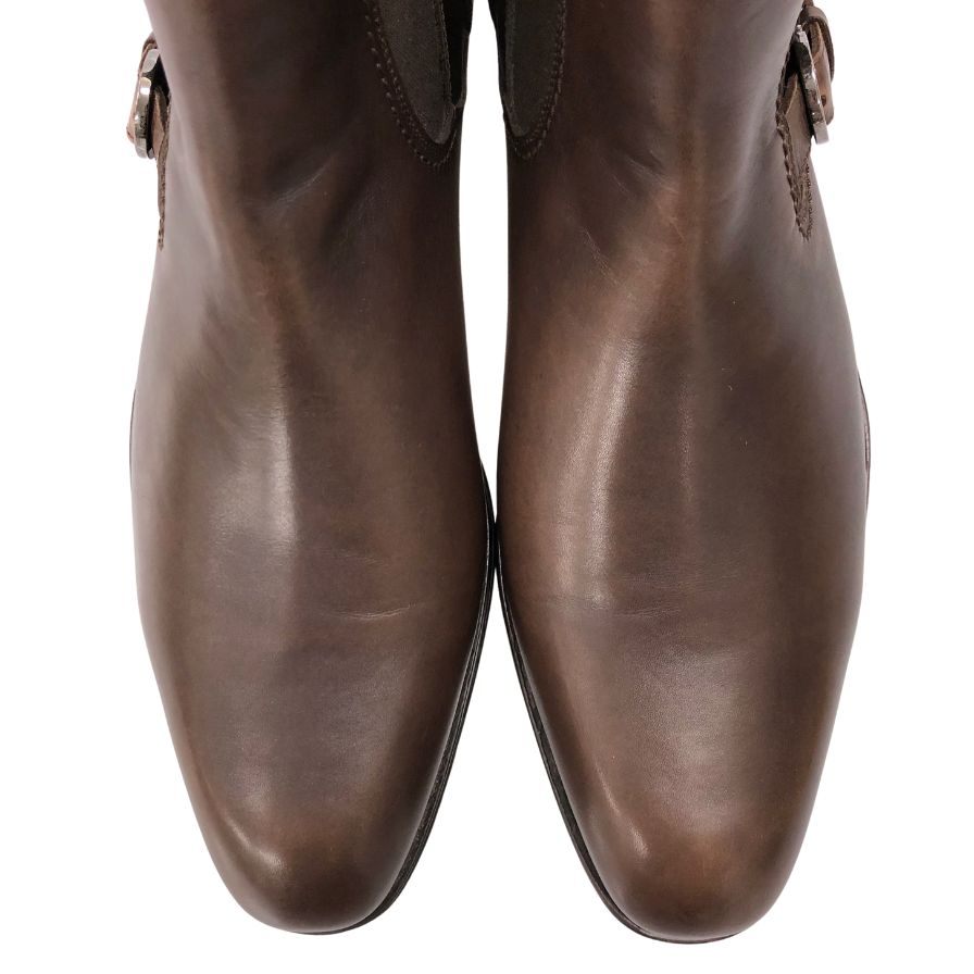 サルヴァトーレフェラガモ サイドゴアブーツ ストラップ ベルト レザー ブラウン サイズ11.5D Salvatore Ferragamo 約29.5cm【AFC43】
