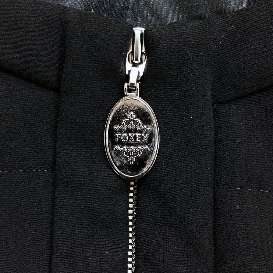 極美品◆フォクシーニューヨーク ノーカラージャケット ジップアップ ブラック レディース サイズ40 29379 FOXEY NEW YORK 【AFB16】