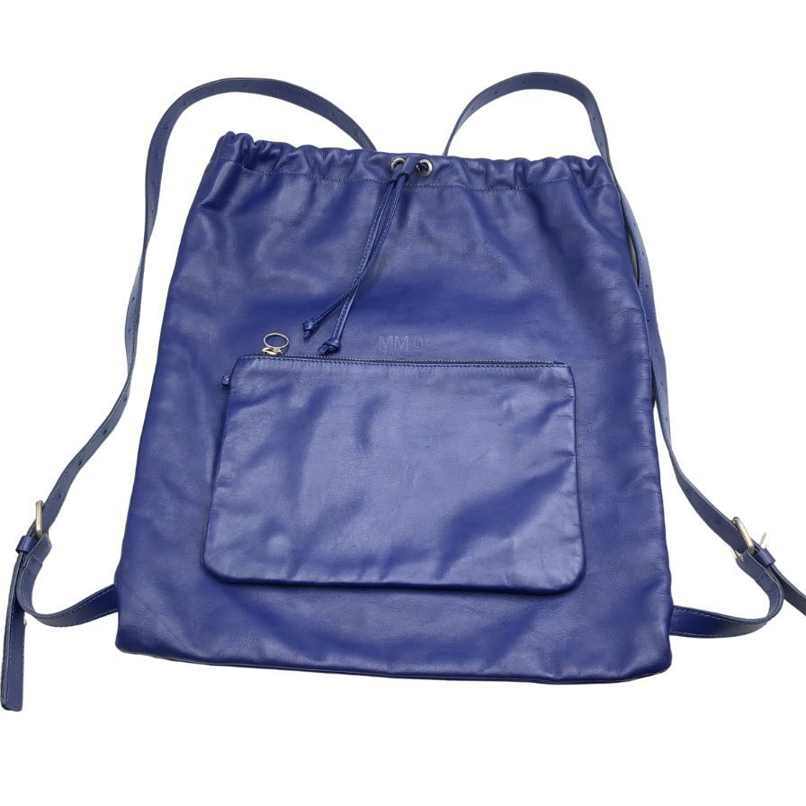 エムエムシックス マルタンマルジェラ レザー ナップサック S41WA0003 ネイビー 牛革 巾着 バッグ MM6 Maison Margiela【AFE6】