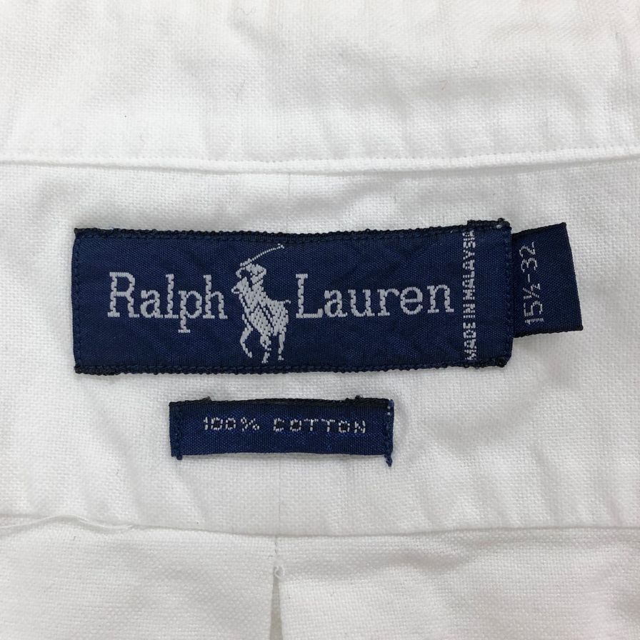 美品◆ラルフローレン 長袖 シャツ ボタンダウン コットン オックスフォード 90s 90年代 スモール ポニー 刺繍 ホワイト メンズ サイズ15 1/2-32 RALPH LAUREN 【AFB46】