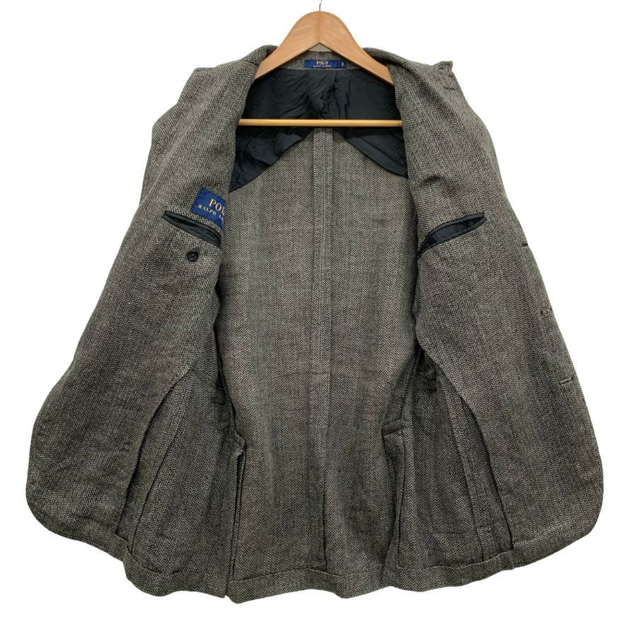 美品◆ポロ ラルフローレン テーラードジャケット ヘリンボーン イタリア製 リネン シルク ブレザー グレー メンズ サイズ38S POLO RALPH LAUREN 【AFB51】