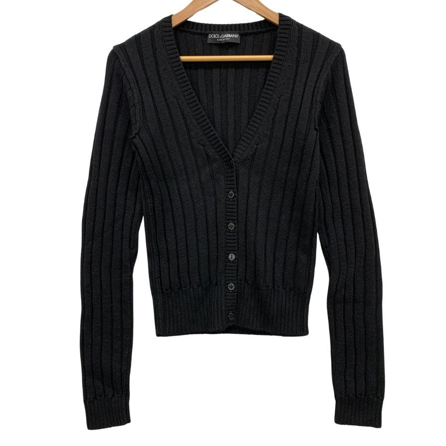 極美品◆ドルチェ&ガッバーナ カーディガン リブ ウール100% レディース サイズ40 ブラック DOLCE&GABBANA 【AFB3】