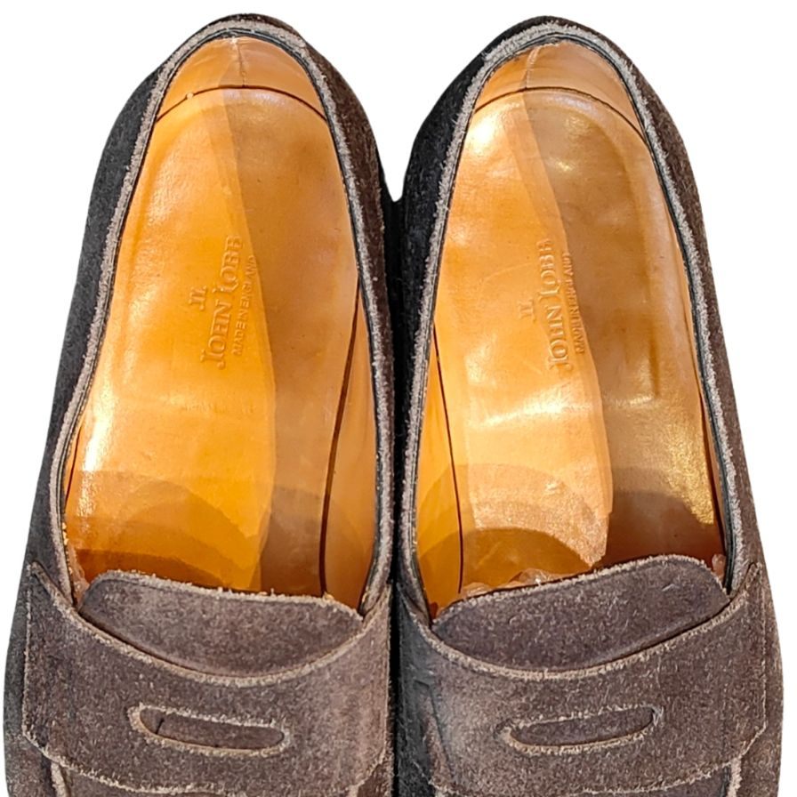 ジョンロブ レザーシューズ ペニーローファー ロペス スエード グレー UK6E メンズ JOHN LOBB ローファー 約24.5cm【LA】【中古】