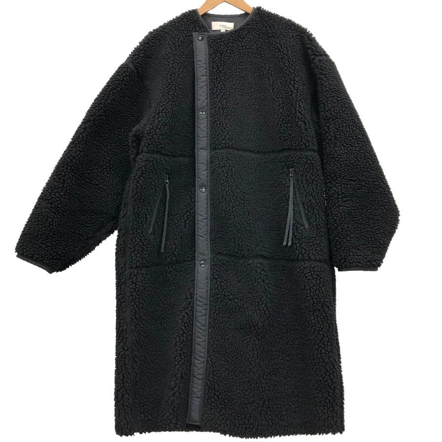 美品◆ハイク ボアコート ノーカラー FAUX SHEARLING COAT ブラック レディース サイズ3 HYKE 【AFA22】