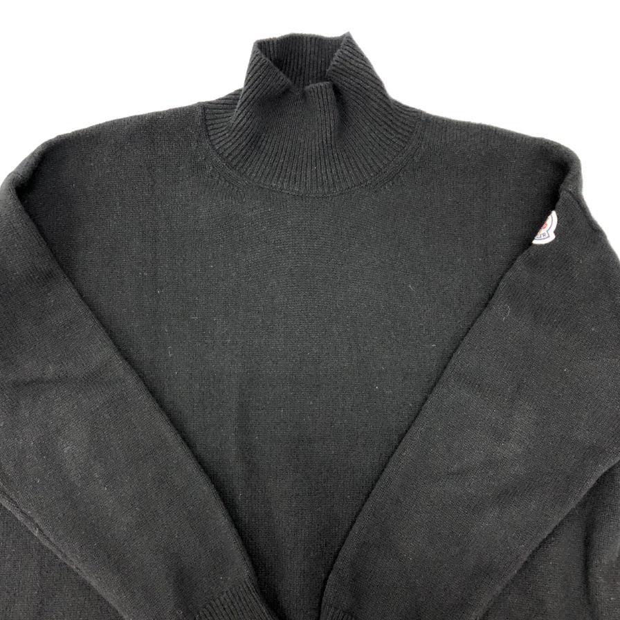 美品◆モンクレール ハイネックニット ロゴ刺繍 LUPETTO TRICOT ウール カシミヤ混 レディース サイズL ブラック Moncler 【AFB8】