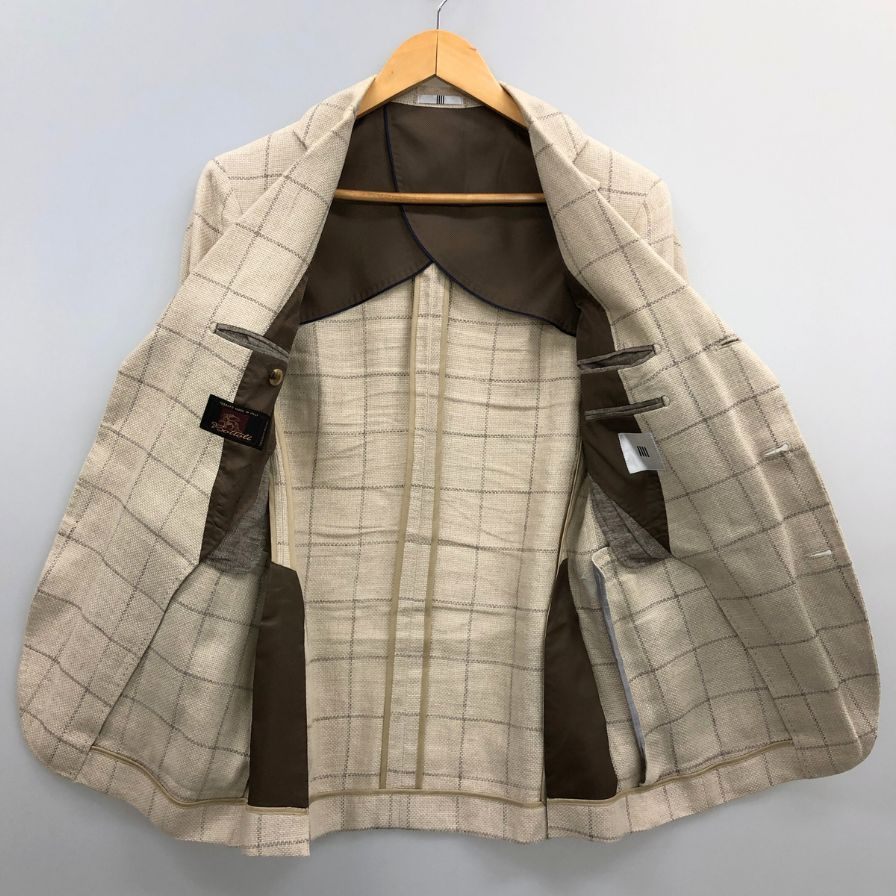 中古◆スーツセレクト リネン テーラードジャケット JSJ2056 ベージュ サイズA5 メンズ チェック SUIT SELECT DORAGO 【AFB33】