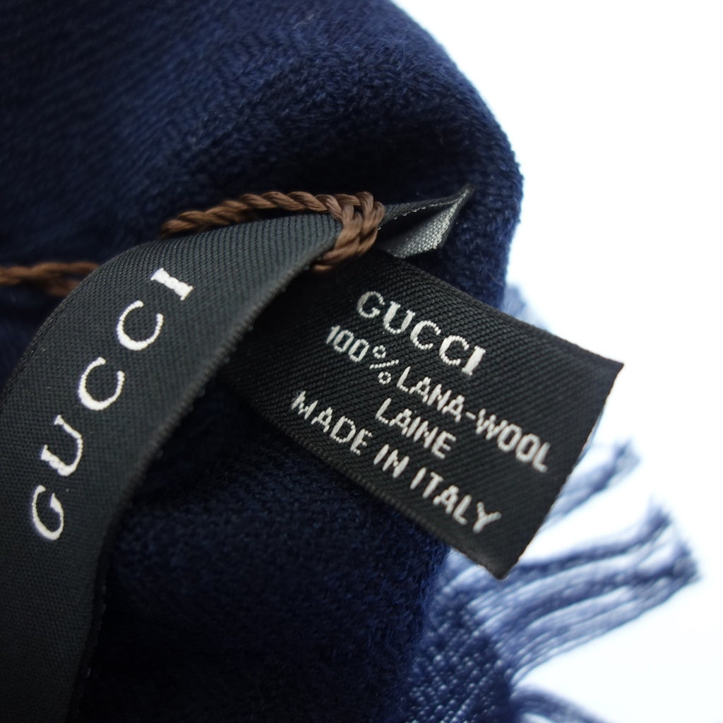 新品同様◆グッチ マフラー GG柄 シェリーライン ウール ネイビー系 GUCCI【AFI23】