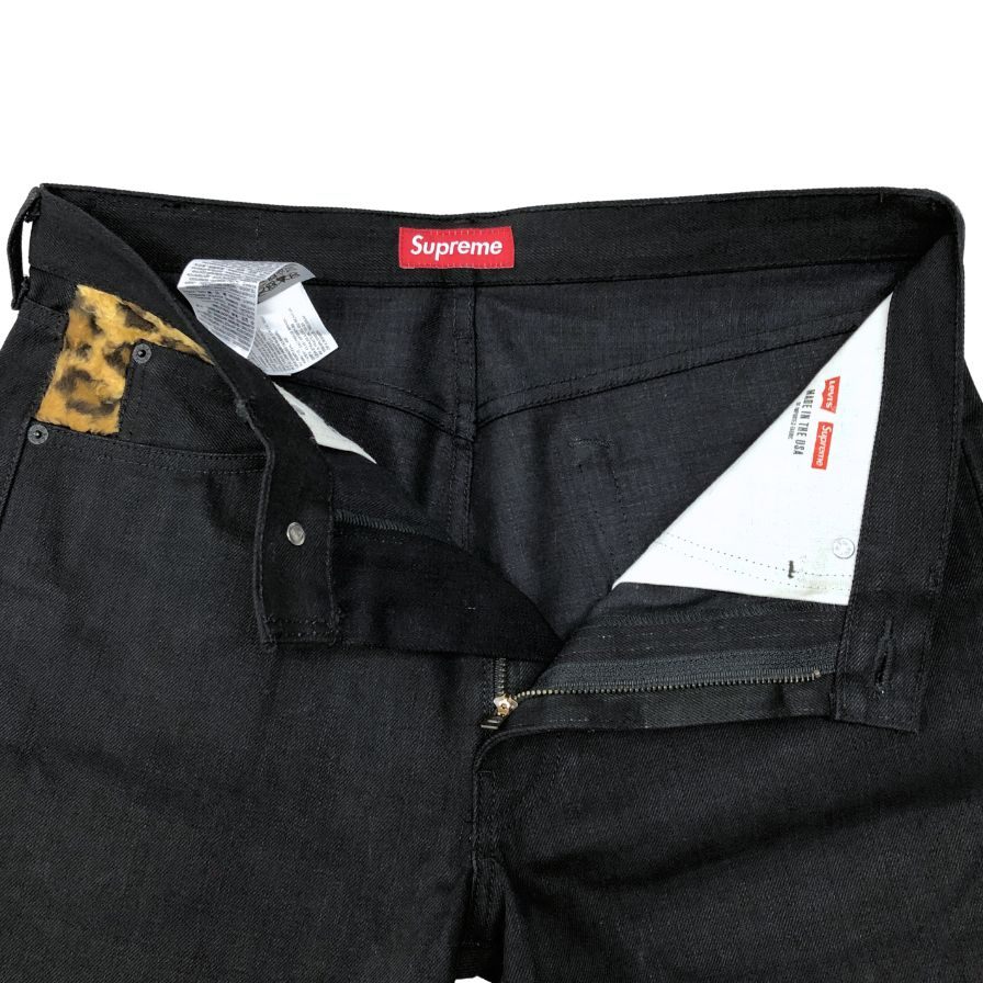 シュプリーム×リーバイス ブラックデニムパンツ 12AW 505 ジップ フライレオパードあしらい メンズ サイズ32×32 ブラック SUPREME×Levi's 【AFB31】